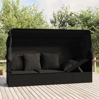 Thumbnail for Outdoor-Loungebett mit Dach und Kissen Schwarz Poly Rattan