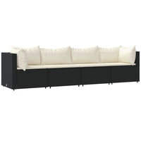 Thumbnail for 4-tlg. Garten-Lounge-Set mit Kissen Schwarz Poly Rattan