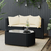 Thumbnail for 3-tlg. Garten-Lounge-Set mit Kissen Schwarz Poly Rattan
