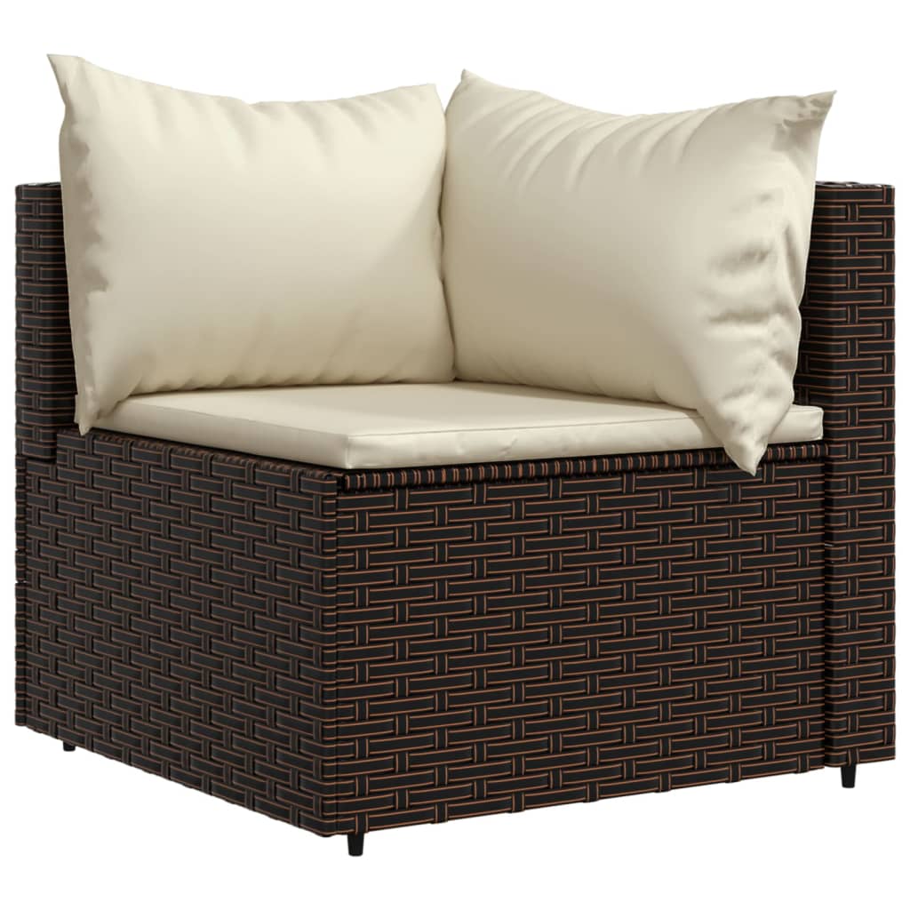 4-tlg. Garten-Lounge-Set mit Kissen Braun Poly Rattan