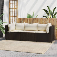 Thumbnail for 3-tlg. Garten-Lounge-Set mit Kissen Braun Poly Rattan
