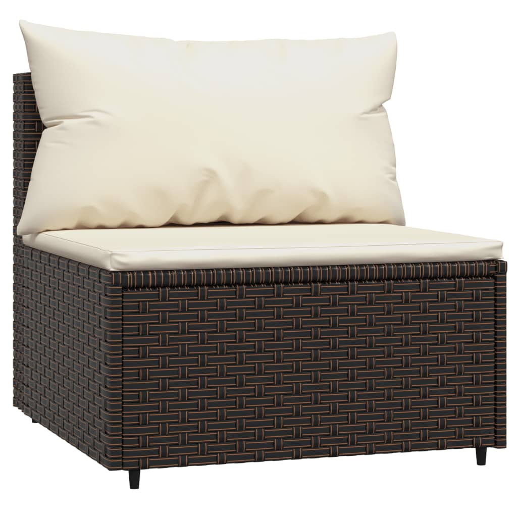 Garten-Mittelsofa mit Kissen Braun Poly Rattan