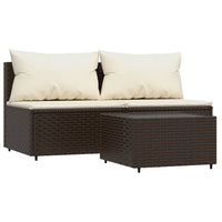 Thumbnail for 3-tlg. Garten-Lounge-Set mit Kissen Braun Poly Rattan