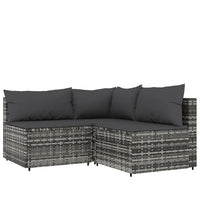 Thumbnail for 3-tlg. Garten-Lounge-Set mit Kissen Grau Poly Rattan