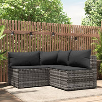 Thumbnail for 3-tlg. Garten-Lounge-Set mit Kissen Grau Poly Rattan