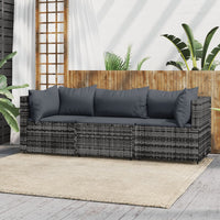 Thumbnail for 3-tlg. Garten-Lounge-Set mit Kissen Grau Poly Rattan