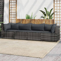 Thumbnail for 4-tlg. Garten-Lounge-Set mit Kissen Grau Poly Rattan