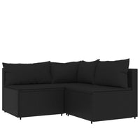 Thumbnail for 3-tlg. Garten-Lounge-Set mit Kissen Schwarz Poly Rattan