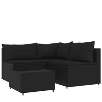 Thumbnail for 4-tlg. Garten-Lounge-Set mit Kissen Schwarz Poly Rattan