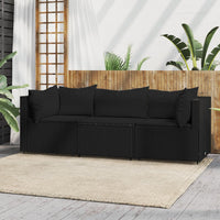 Thumbnail for 3-tlg. Garten-Lounge-Set mit Kissen Schwarz Poly Rattan