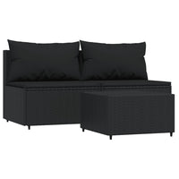 Thumbnail for 3-tlg. Garten-Lounge-Set mit Kissen Schwarz Poly Rattan
