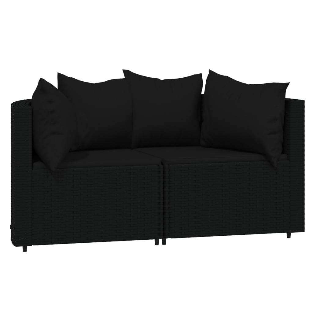 Garten-Ecksofas mit Kissen 2 Stk. Schwarz Poly Rattan