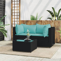 Thumbnail for 3-tlg. Garten-Lounge-Set mit Kissen Schwarz Poly Rattan