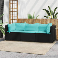 Thumbnail for 3-tlg. Garten-Lounge-Set mit Kissen Schwarz Poly Rattan
