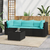 Thumbnail for 4-tlg. Garten-Lounge-Set mit Kissen Schwarz Poly Rattan
