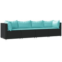 Thumbnail for 4-tlg. Garten-Lounge-Set mit Kissen Schwarz Poly Rattan
