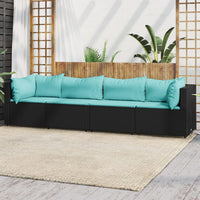 Thumbnail for 4-tlg. Garten-Lounge-Set mit Kissen Schwarz Poly Rattan