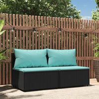 Thumbnail for Garten-Mittelsofas mit Kissen 2 Stk. Schwarz Poly Rattan
