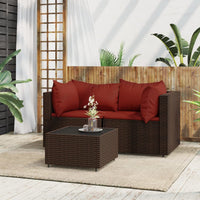 Thumbnail for 3-tlg. Garten-Lounge-Set mit Kissen Braun Poly Rattan