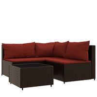 Thumbnail for 4-tlg. Garten-Lounge-Set mit Kissen Braun Poly Rattan