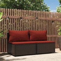 Thumbnail for Garten-Mittelsofas mit Kissen 2 Stk. Braun Poly Rattan