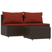 Thumbnail for 3-tlg. Garten-Lounge-Set mit Kissen Braun Poly Rattan