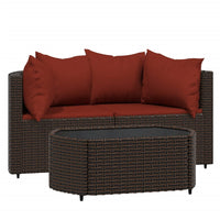 Thumbnail for 3-tlg. Garten-Lounge-Set mit Kissen Braun Poly Rattan