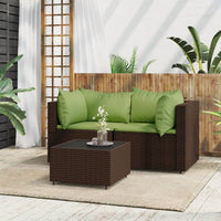 Thumbnail for 3-tlg. Garten-Lounge-Set mit Kissen Braun Poly Rattan