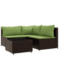 Thumbnail for 4-tlg. Garten-Lounge-Set mit Kissen Braun Poly Rattan