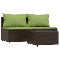 Thumbnail for 3-tlg. Garten-Lounge-Set mit Kissen Braun Poly Rattan