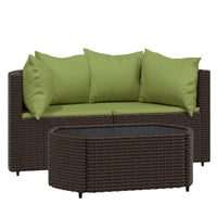 Thumbnail for 3-tlg. Garten-Lounge-Set mit Kissen Braun Poly Rattan