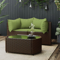Thumbnail for 3-tlg. Garten-Lounge-Set mit Kissen Braun Poly Rattan