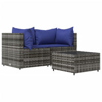 Thumbnail for 3-tlg. Garten-Lounge-Set mit Kissen Grau Poly Rattan