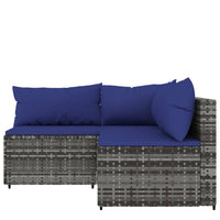 Thumbnail for 3-tlg. Garten-Lounge-Set mit Kissen Grau Poly Rattan