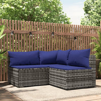 Thumbnail for 3-tlg. Garten-Lounge-Set mit Kissen Grau Poly Rattan