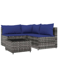 Thumbnail for 4-tlg. Garten-Lounge-Set mit Kissen Grau Poly Rattan