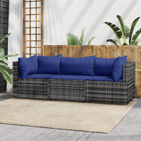 Thumbnail for 3-tlg. Garten-Lounge-Set mit Kissen Grau Poly Rattan