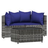 Thumbnail for 3-tlg. Garten-Lounge-Set mit Kissen Grau Poly Rattan