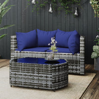Thumbnail for 3-tlg. Garten-Lounge-Set mit Kissen Grau Poly Rattan