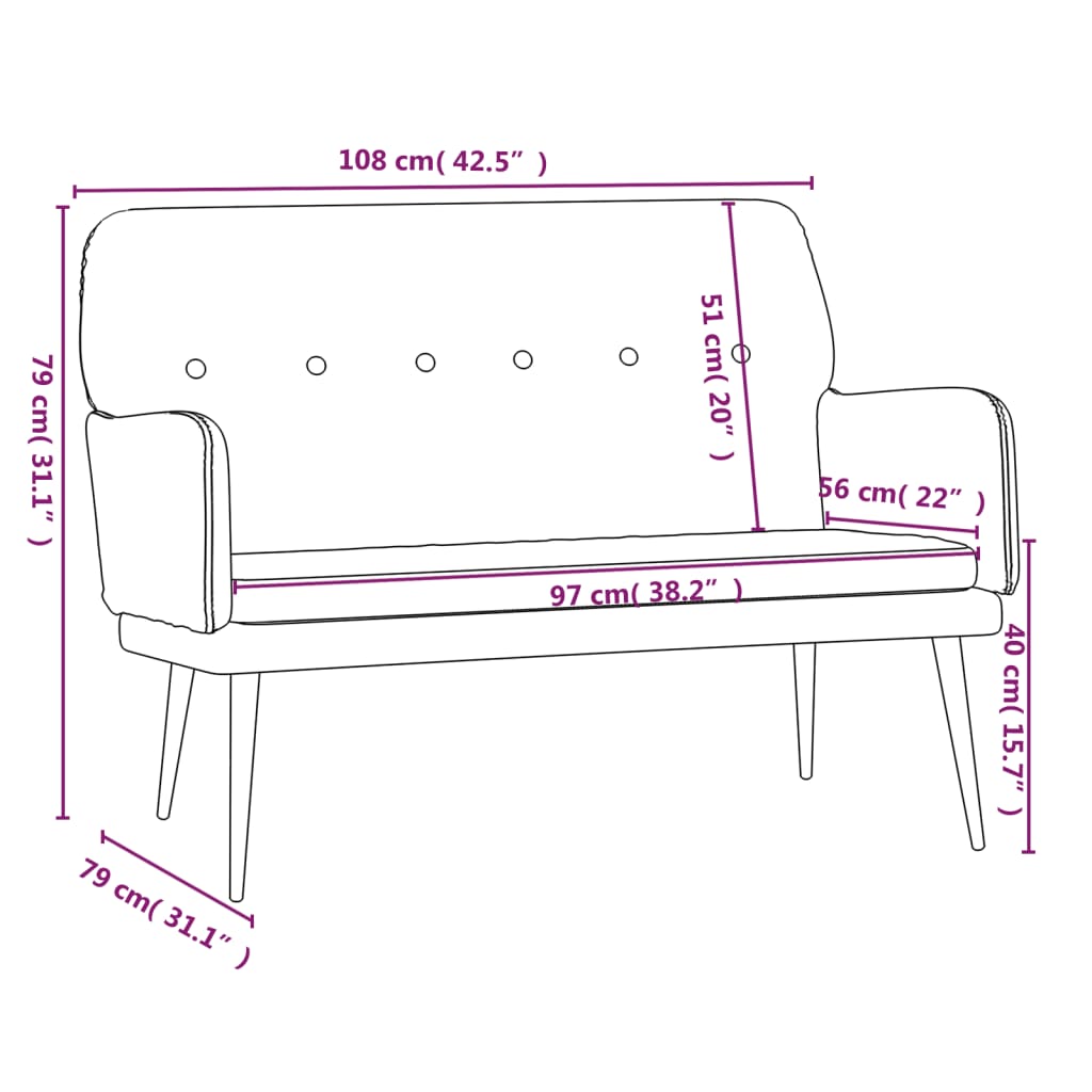 Sitzbank Creme 108x79x79 cm Samt
