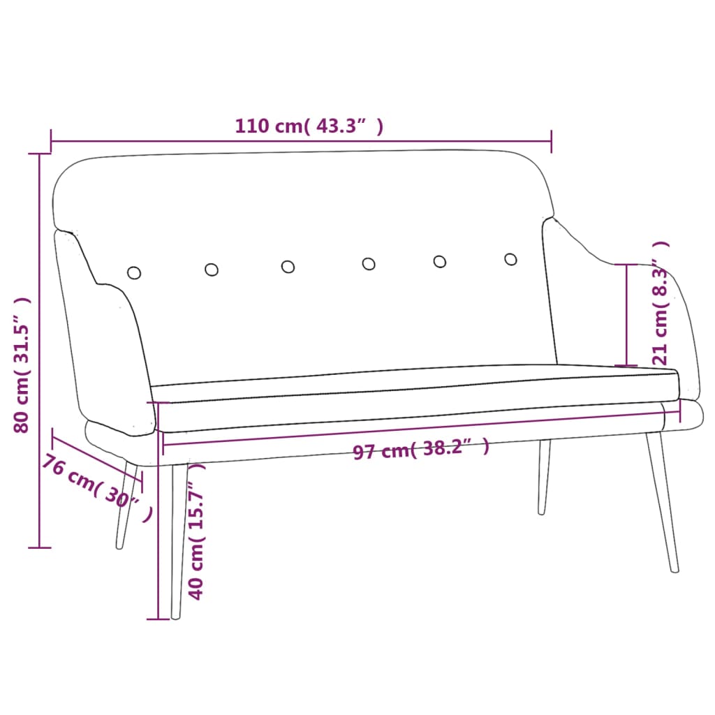 Sitzbank Creme 110x76x80 cm Stoff