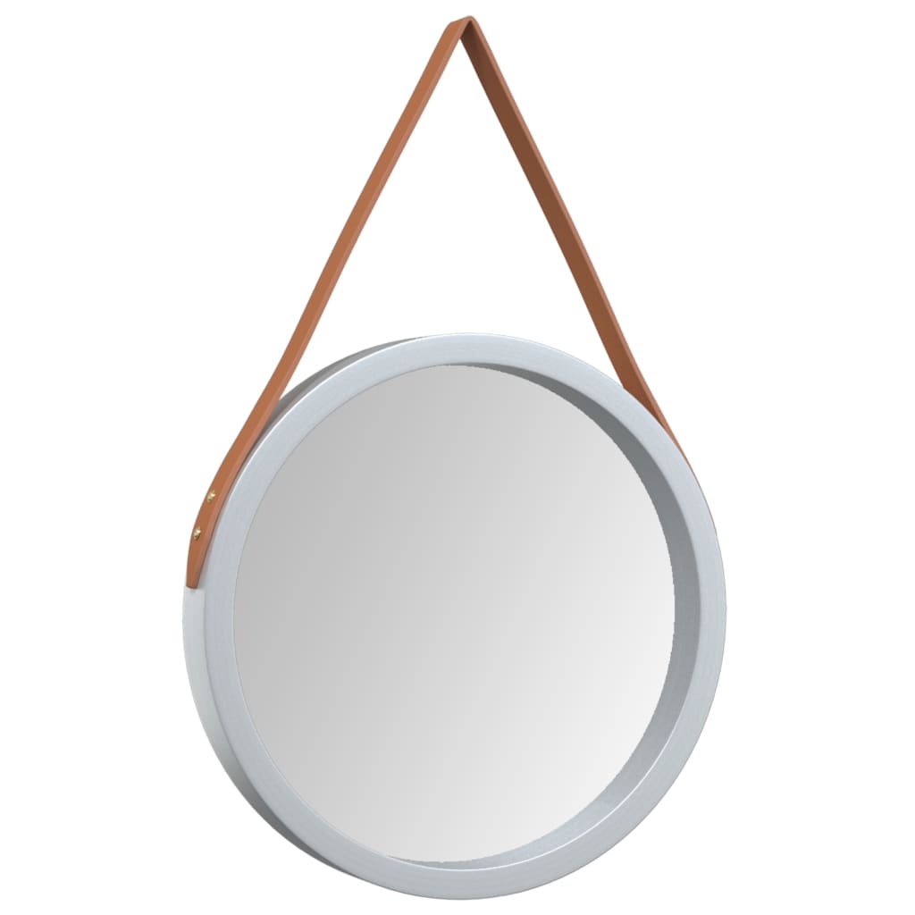 Wandspiegel mit Riemen Silbern Ø 35 cm