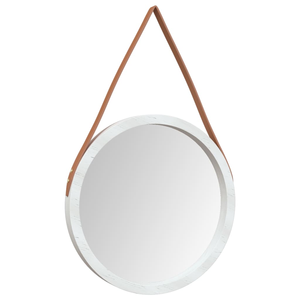 Wandspiegel mit Riemen Weiß Ø 45 cm
