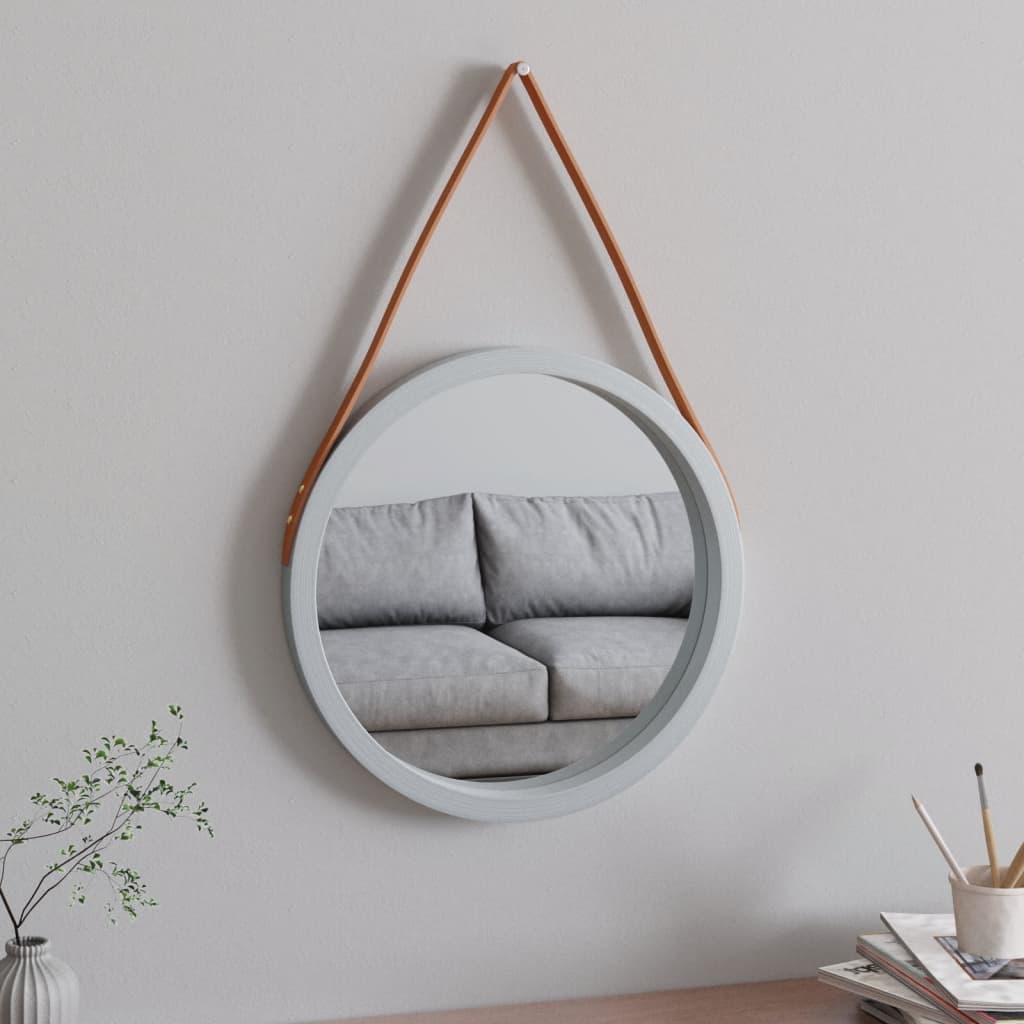 Wandspiegel mit Riemen Silbern Ø 45 cm