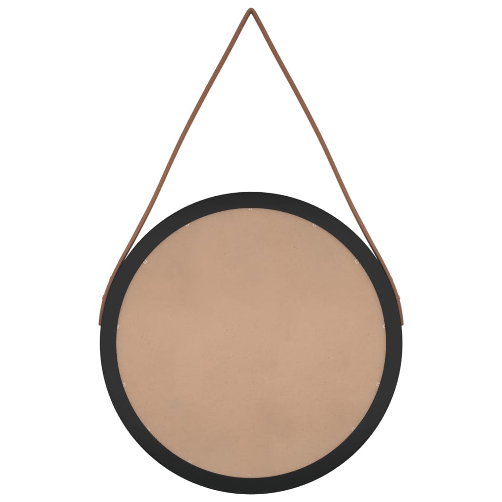 Wandspiegel mit Riemen Schwarz Ø 45 cm