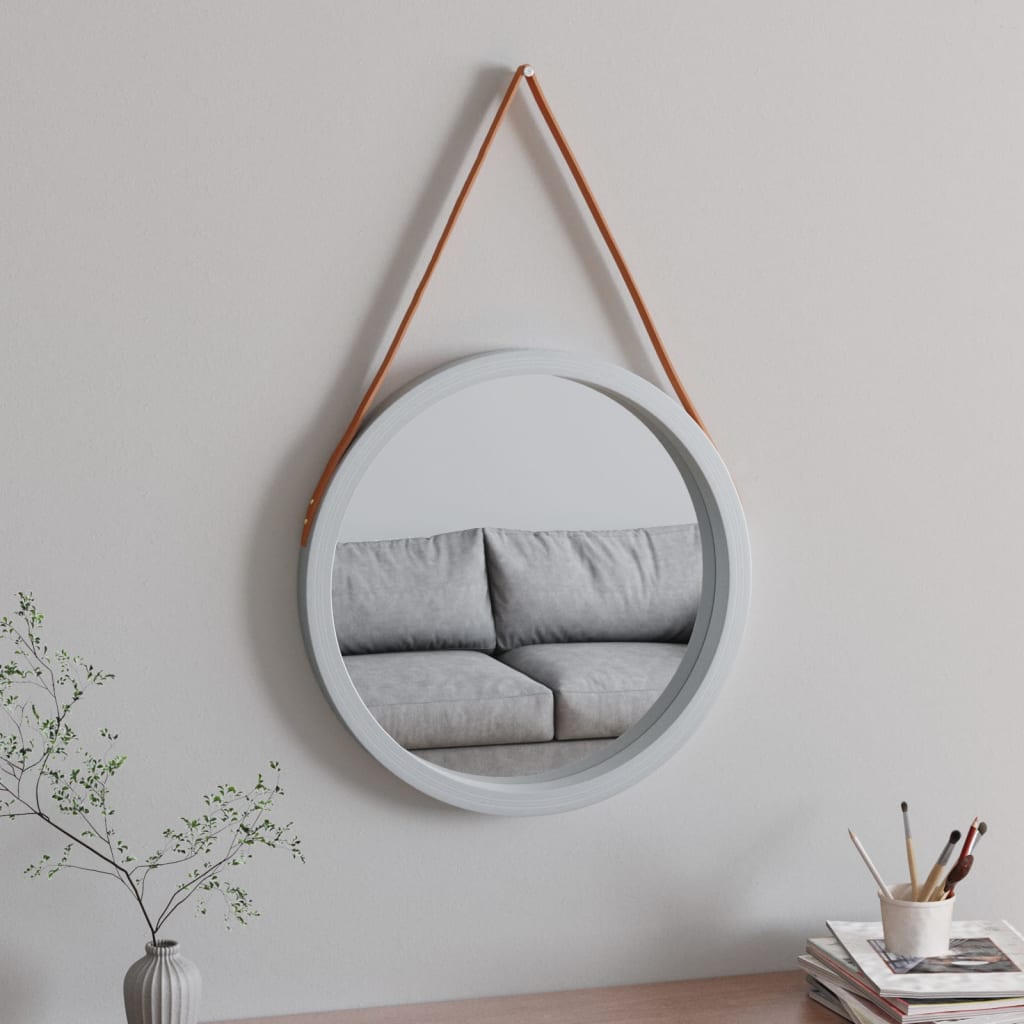 Wandspiegel mit Riemen Silbern Ø 55 cm