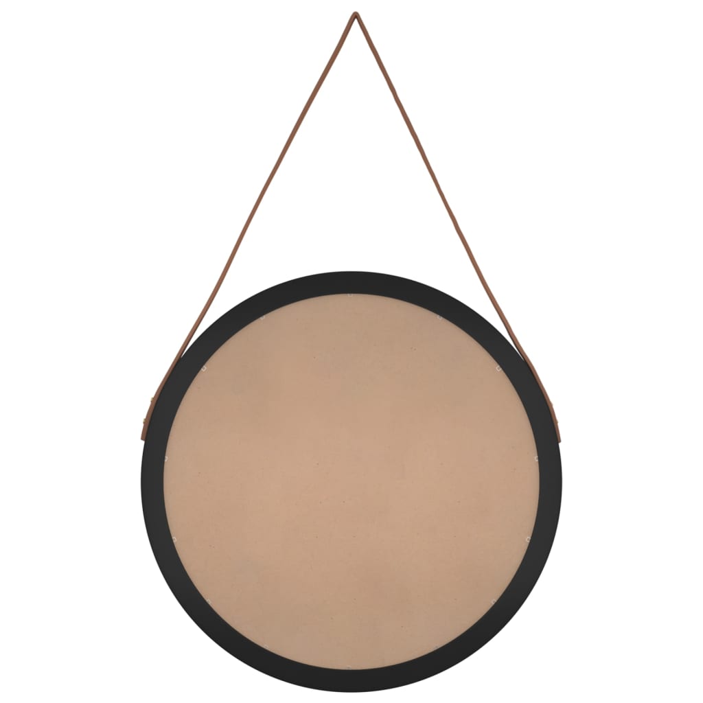 Wandspiegel mit Riemen Schwarz Ø 55 cm
