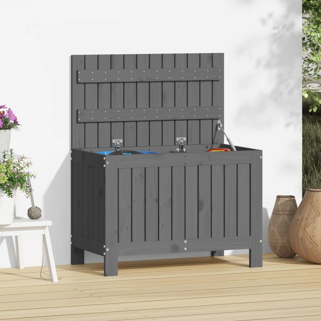 Gartentruhe Grau 76x42,5x54 cm Massivholz Kiefer