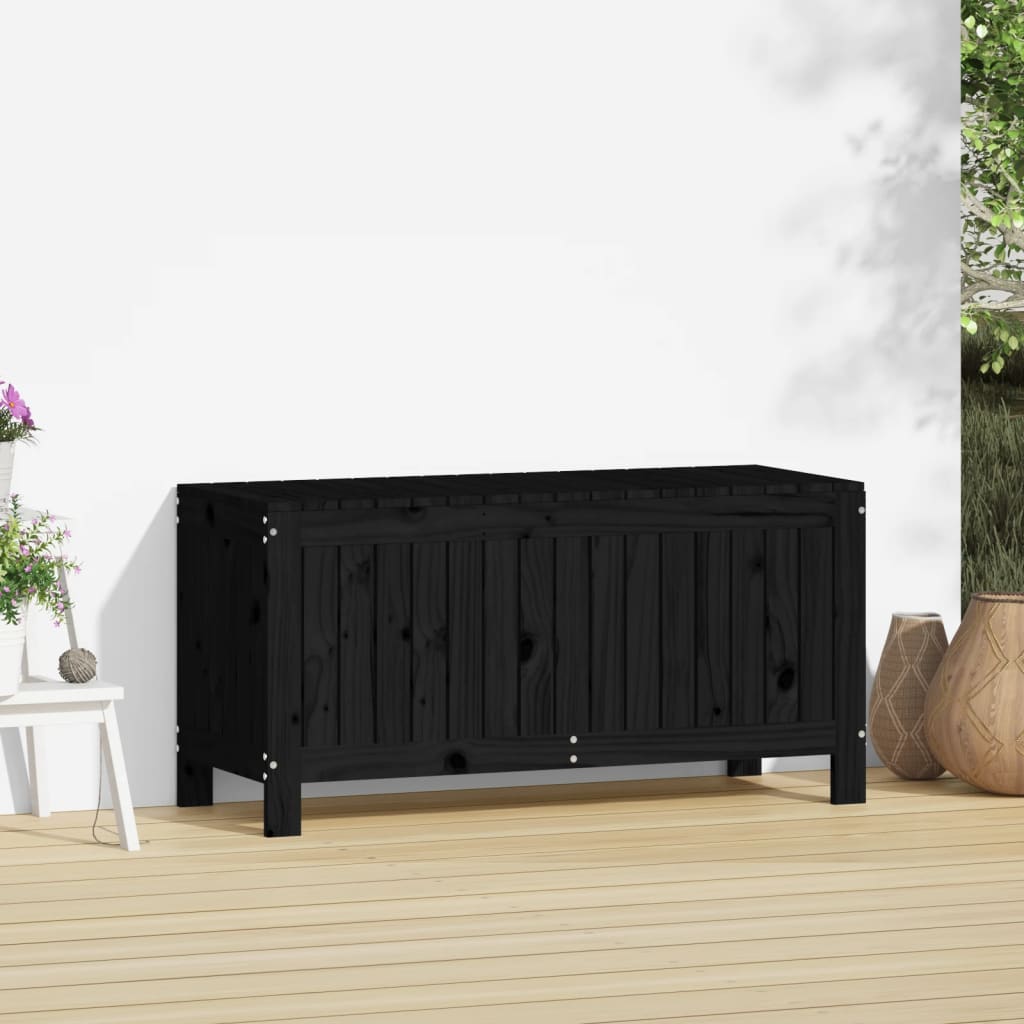 Gartentruhe Schwarz 108x42,5x54 cm Massivholz Kiefer