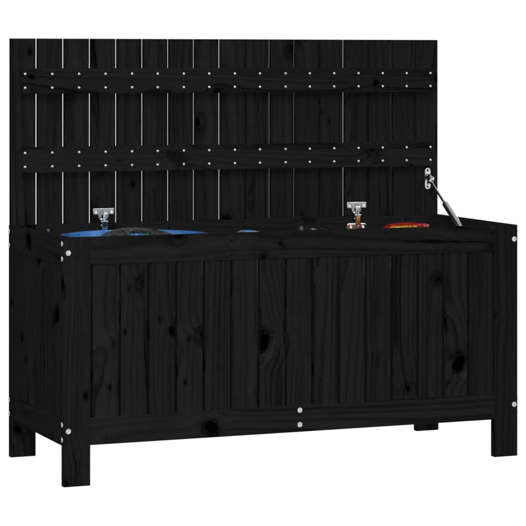 Gartentruhe Schwarz 108x42,5x54 cm Massivholz Kiefer